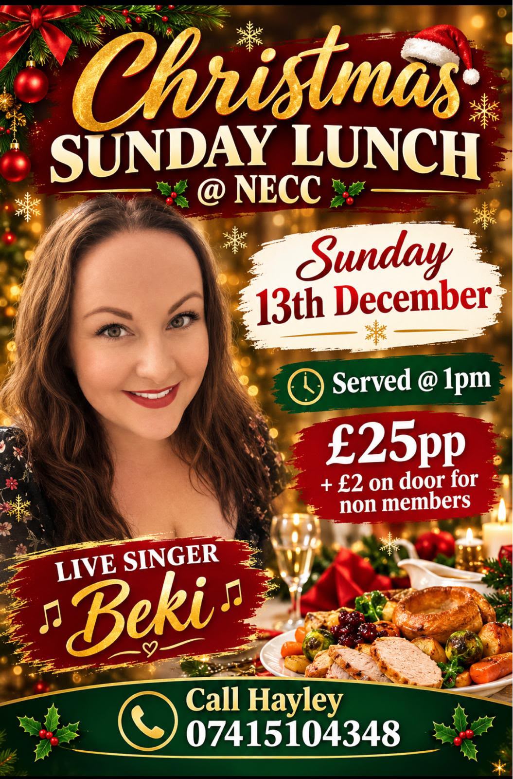 Poster for Christmas Sunday Lunch with Beki!